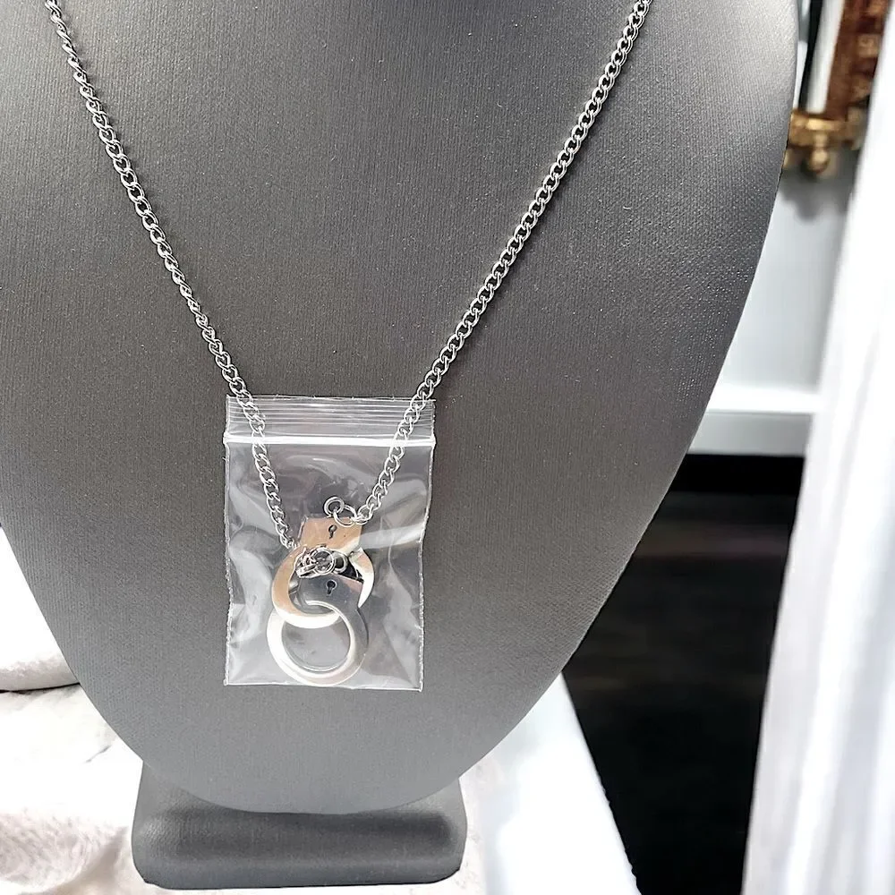Deluxe Handcuffs Necklace l Stainless Steel l Add on opt. Handcuff Bracelet New